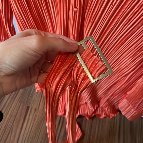 Orange shirt dress with ruffle tunic and belt - Picture 3 of 3